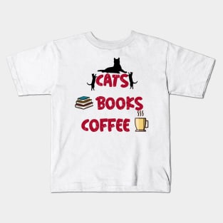 Cats, Books, & Coffee Kids T-Shirt